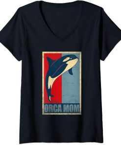 Womens Orca Mom Vintage Orca Mommy V-Neck T-Shirt