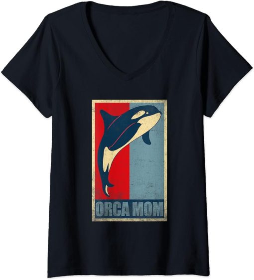 Womens Orca Mom Vintage Orca Mommy V-Neck T-Shirt