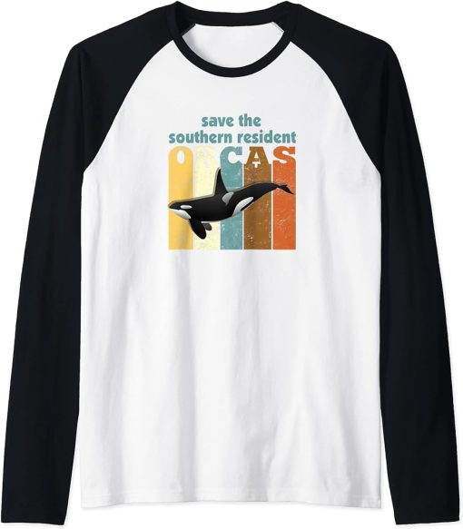 Save the Southern Resident Orcas Orca Vintage Retro Raglan Baseball Tee