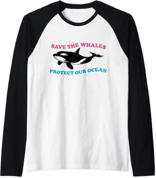 Protect the Ocean Save the Whales Shirts for Women Men Kids Raglan Baseball Tee