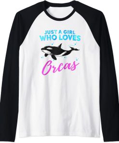 Just A Girl Who Loves Orcas Watercolor Orca Whale Art Raglan Baseball Tee