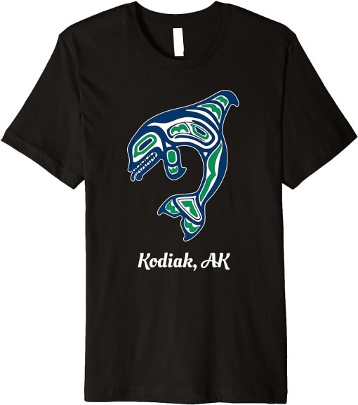 Blue Green Native American Kodiak AK Orca Killer Whale Premium T-Shirt