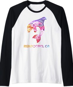 Tribal Mendocino CA Orca Killer Whale Native American Raglan Baseball Tee