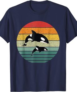 Retro Art Sunset Family Vintage Orca Killer Whale Family T-Shirt