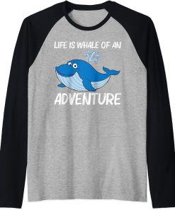 Funny Whale Art For Men Women Orca Narwhal Blue Whales Raglan Baseball Tee