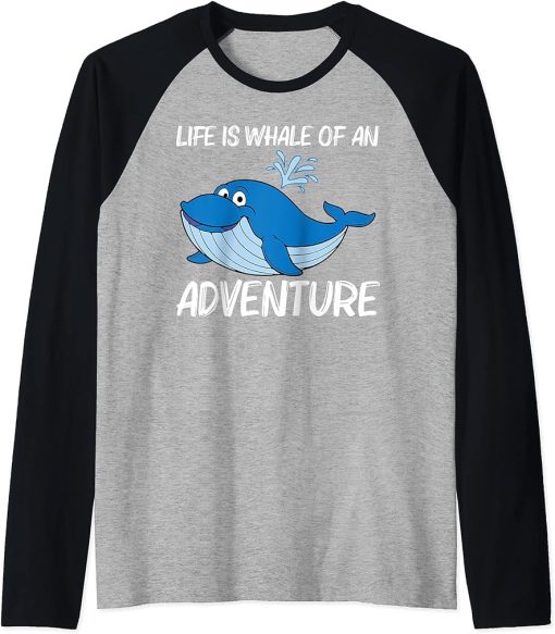 Funny Whale Art For Men Women Orca Narwhal Blue Whales Raglan Baseball Tee